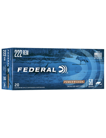 Munición metálica FEDERAL Power-Shok - 222 Rem. - 50 grains - SP - 222A
