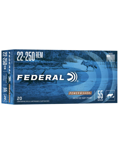 Munición metálica FEDERAL Power-Shok - 22-250 Rem. - 55 grains - SP - 22250A