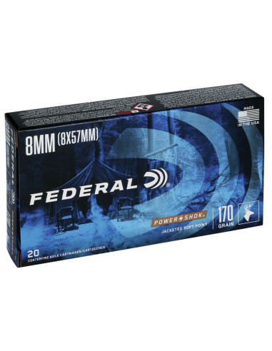 Munición metálica FEDERAL Power-Shok - 8mm. Mauser - 170 grains - SP - 8A