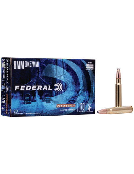 Munición metálica FEDERAL Power-Shok - 8mm. Mauser - 170 grains - SP - 8A