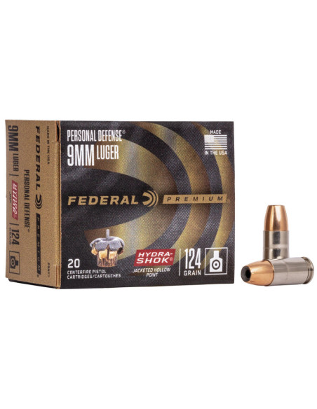 Munición FEDERAL Personal Defense Hydra-Shok - 9mm. Para. - 124 grains - JHP - P9HS1