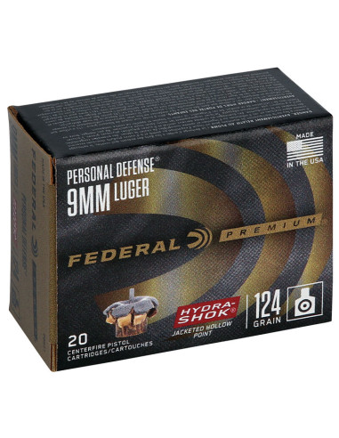 Munición FEDERAL Personal Defense Hydra-Shok - 9mm. Para. - 124 grains - JHP - P9HS1