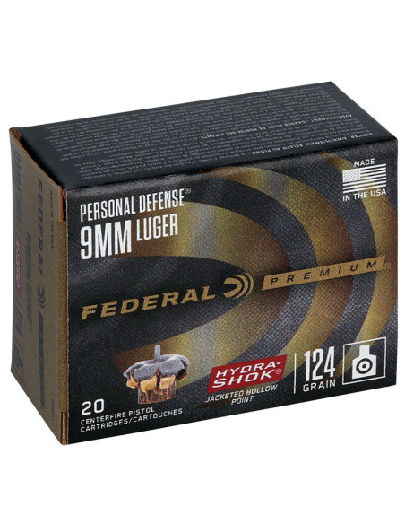 Munición FEDERAL Personal Defense Hydra-Shok - 9mm. Para. - 124 grains - JHP - P9HS1