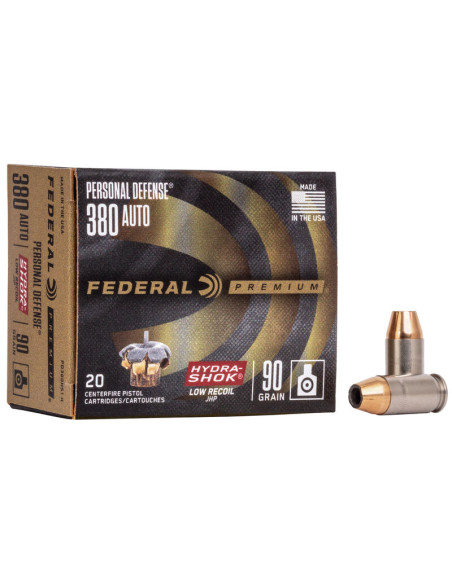 Munición FEDERAL Personal Defense Hydra-Shok Low Recoil - 9mm. corto - 90 grains - JHP - PD380HS1 H