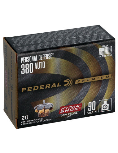 Munición FEDERAL Personal Defense Hydra-Shok Low Recoil - 9mm. corto - 90 grains - JHP - PD380HS1 H
