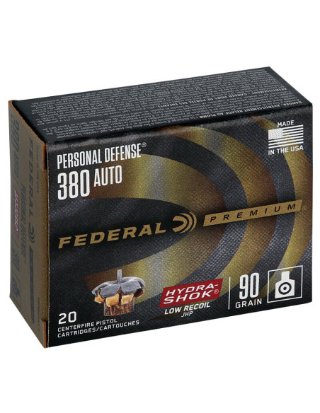 Munición FEDERAL Personal Defense Hydra-Shok Low Recoil - 9mm. corto - 90 grains - JHP - PD380HS1 H