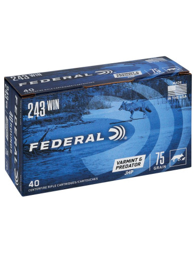 Munición metálica FEDERAL Varmint & Predator - 243 Win. - 75 grains - JHP - AE24375VP