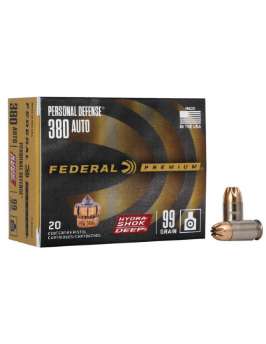 Munición FEDERAL Personal Defense Hydra-Shok Deep - 9mm. corto - 99 grains - JHP - P380HSD1