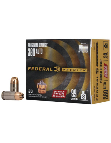 Munición FEDERAL Personal Defense Hydra-Shok Deep - 9mm. corto - 99 grains - JHP - P380HSD1