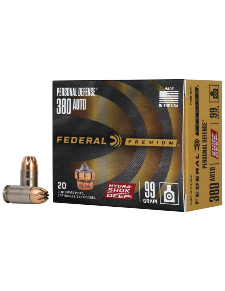 Munición FEDERAL Personal Defense Hydra-Shok Deep - 9mm. corto - 99 grains - JHP - P380HSD1