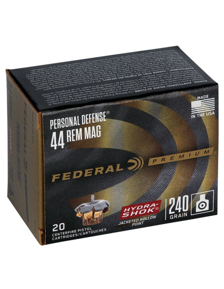 Munición FEDERAL Personal Defense Hydra-Shok - 44 Rem. Mag. - 240 grains - JHP - P44HS1