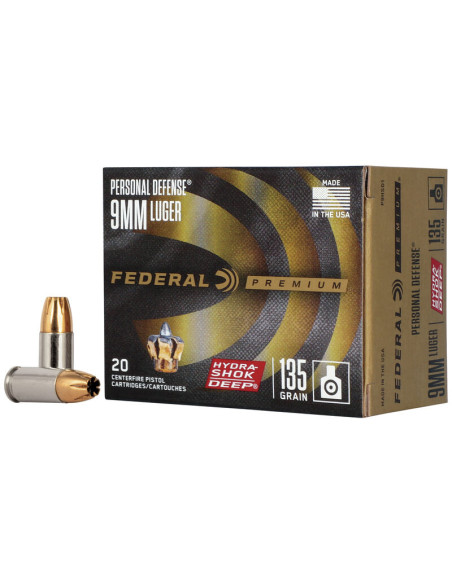 Munición FEDERAL Personal Defense Hydra-Shok Deep - 9mm. - 135 grains - JHP - P9HSD1