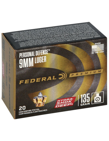 Munición FEDERAL Personal Defense Hydra-Shok Deep - 9mm. - 135 grains - JHP - P9HSD1