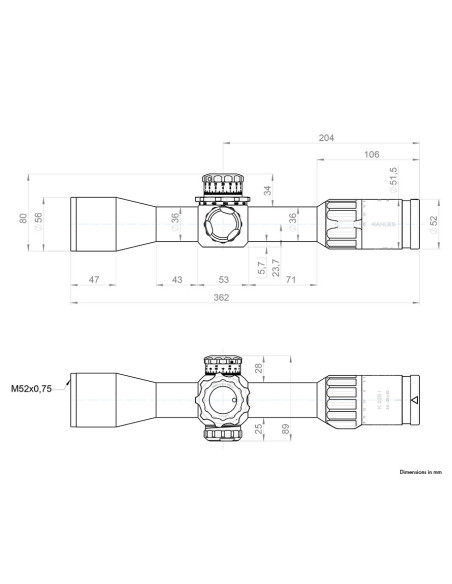 Dimensiones del visor KAHLES K328i