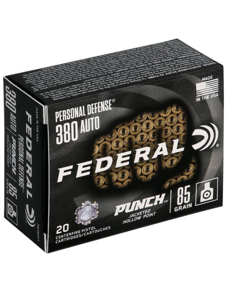 Munición FEDERAL Personal Defense Punch - 9mm. corto - 85 grains - JHP - PD380P1