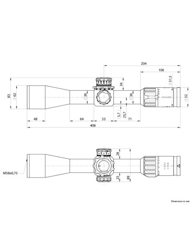Dimensiones del visor KAHLES K540i DLR - 5-40x56