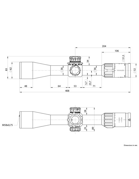 Dimensiones del visor KAHLES K540i DLR - 5-40x56
