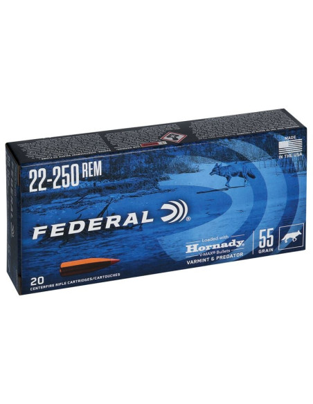 Munición metálica FEDERAL Varmint & Predator Hornady V-Max - 22-250 Rem. - 55 grains - V22250VM2