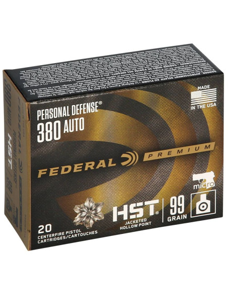 Munición FEDERAL Personal Defense HST - 9mm. corto- 99 grains - JHP - P380HST1S