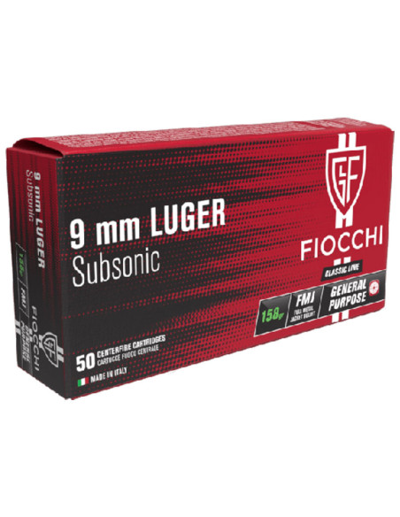 Munición FIOCCHI Classic - 9mm. Para. SUBSONIC - 158 grains - FMJ - 70901600