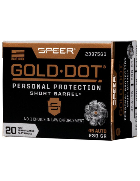 Munición SPEER Gold Dot Short Barrel - 45 ACP - 230 grains - GDHP - 23975GD