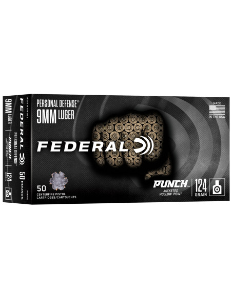 Munición FEDERAL Personal Defense Punch - 9mm. Para. - 124 grains - JHP - PD9P1G