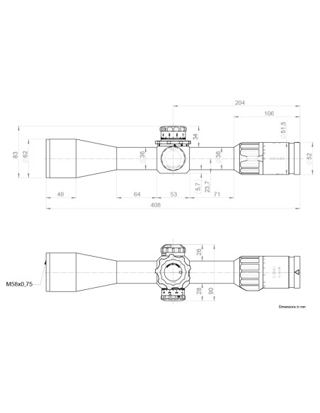 Dimensiones del visor KAHLES K540i REFINED - 5-40x56 CCW SKMR4+ w-Left