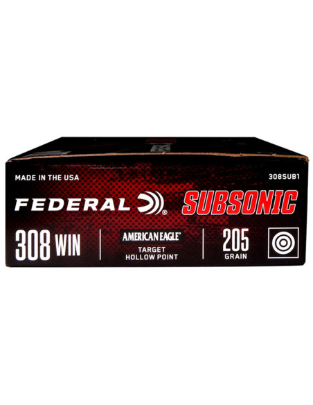 Munición metálica FEDERAL Subsonic American Eagle - 308 Win. - 205 grains - 308SUB1