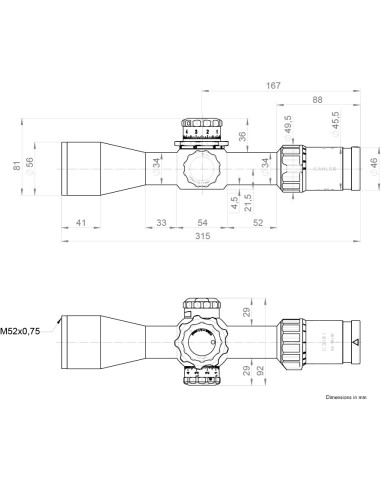 Dimensiones del visor KAHLES K318i REFINED - 3.5-18x50