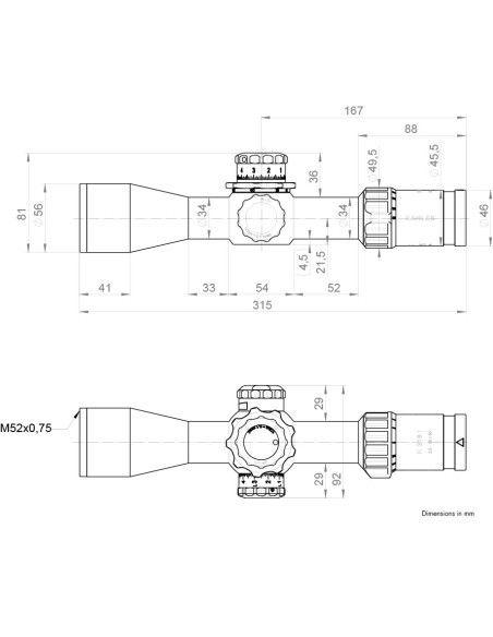 Dimensiones del visor KAHLES K318i REFINED - 3.5-18x50