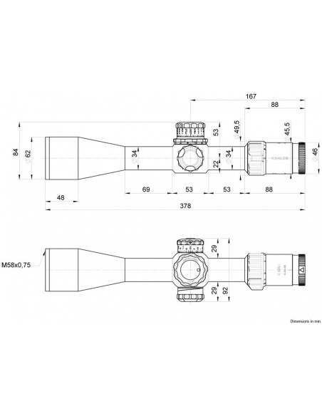 Dimensiones del visor KAHLES K525i DLR - 5-25x56 CCW SKMR w-Left - 10683