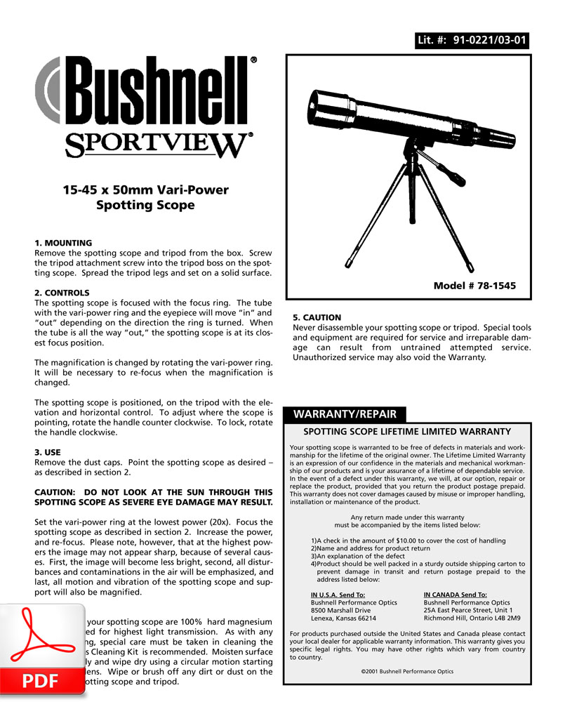 Bushnell Sportview 15-45x50