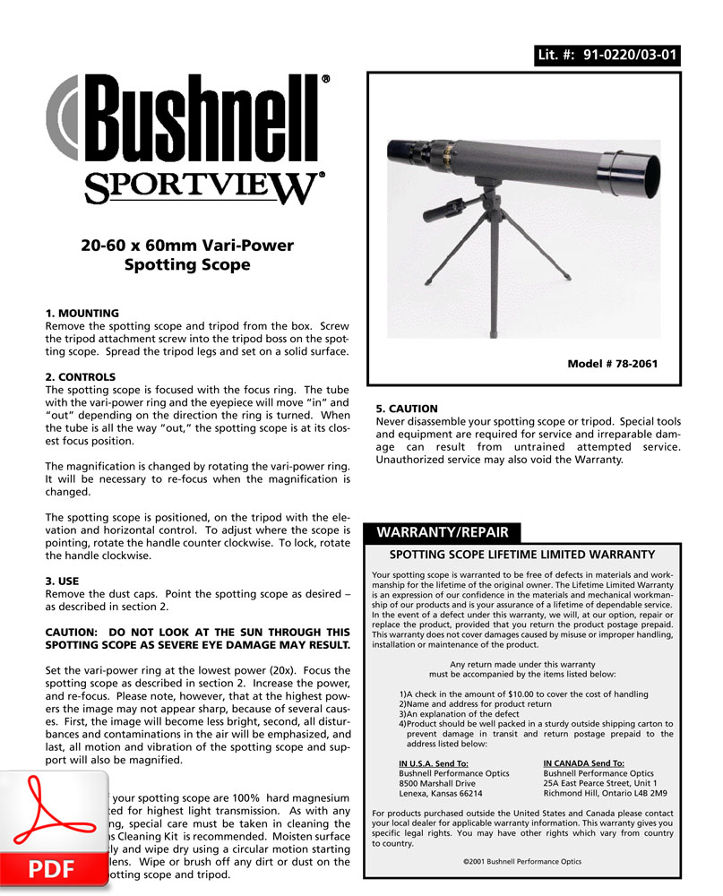 Bushnell Sportview 20-60x60